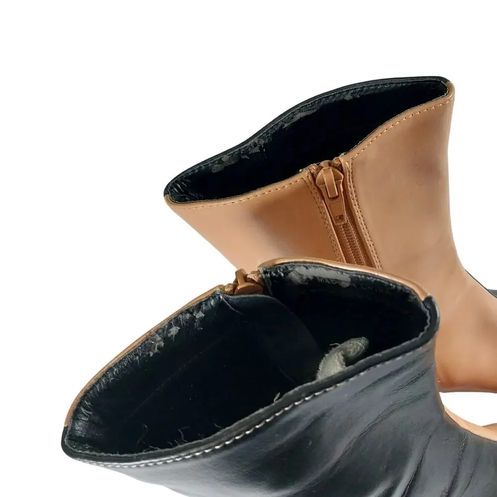 CODE Z! BLACK & TAN BEIGE SPLIT COLOR, CENTER SEAM, CHUNKY HEEL ANKLE BOOTS! 5M - Picture 11 of 12